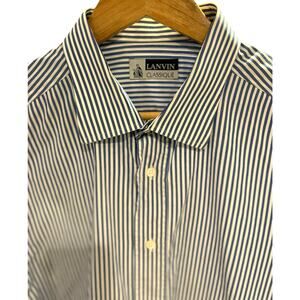 LANVIN CLASSIQUE Blue White Stripe Button Up Men's Size 17.5 44